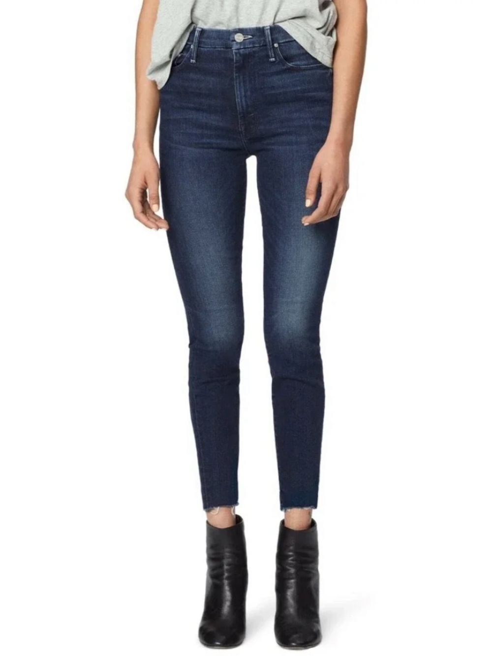 Mother Looker High Waisted Ankle Fray Moonlust Privateer Dark Denim Jeans Sz 26